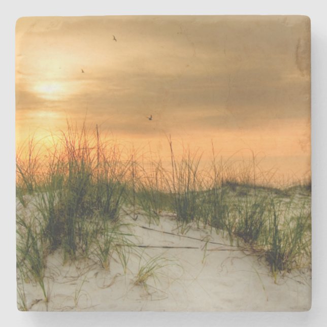 Möwen bei Sonnenaufgang Steinuntersetzer (Vorderseite)