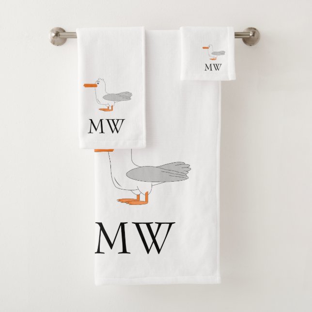 Möwen-Design Monogramm Badhandtuch Set (Insitu)