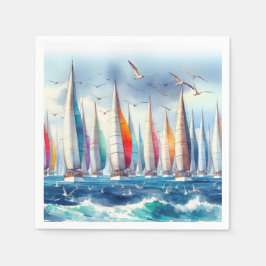 Möwen, die mit einer Segelboot-Regatta kreisen Serviette