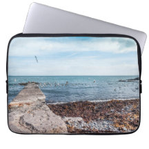 Möwen, die über die Bucht fliegen