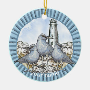 Möwen führen Leuchtturm-Ornament Keramik Ornament