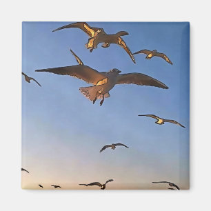 Möwen in der Schwarzen Kontur Magnet