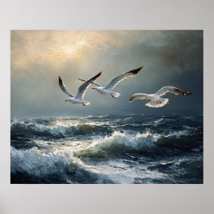 Möwen Stürmischer Ozean Fine Art Poster