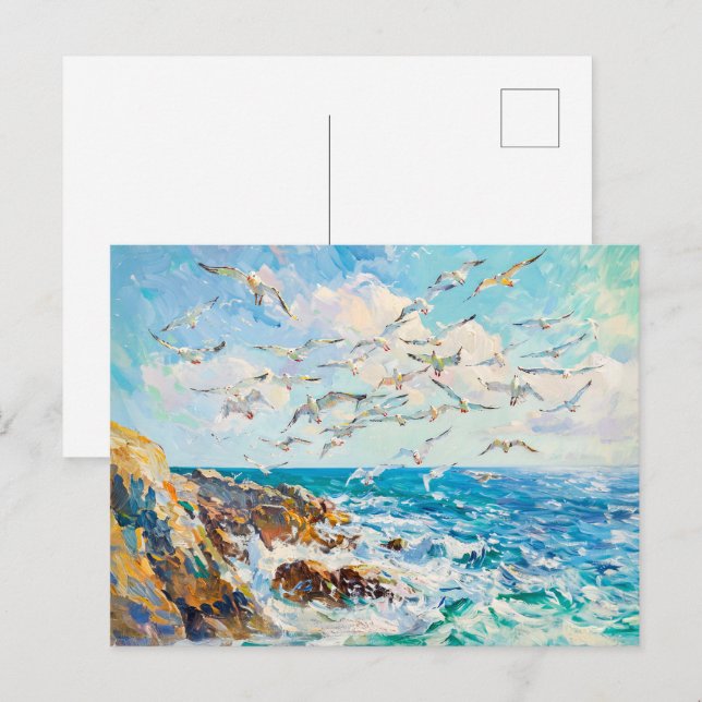 Möwen über Wellen beeindruckende Ozeanszene Postkarte (Vorne/Hinten)