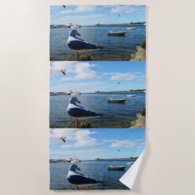 Möwen und Boote auf dem Meer, Badetücher Strandtuch (Vorderseite)