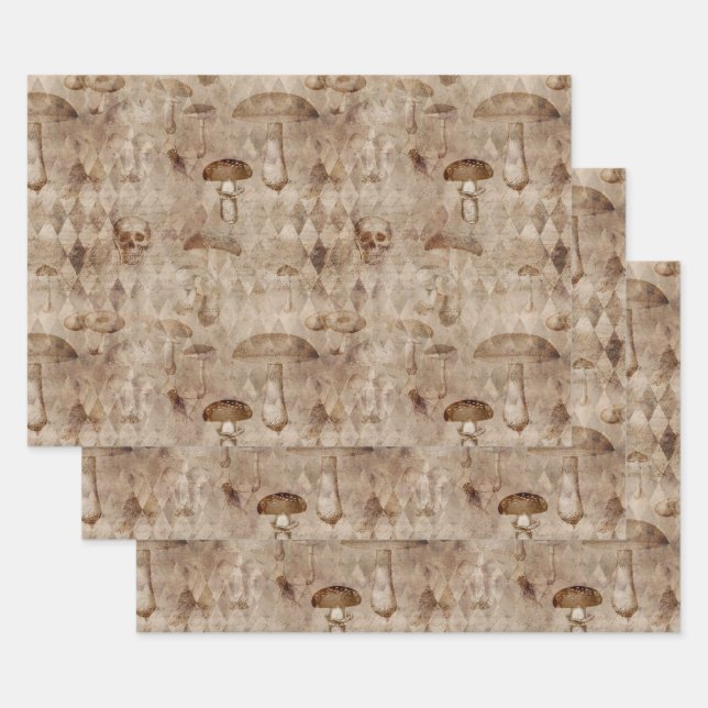 Möwen und Pilze auf Braun Geschenkpapier Set (Set)