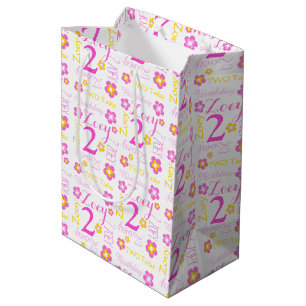 Moyen 2e anniversaire rose jaune personnalisé sac cadeau