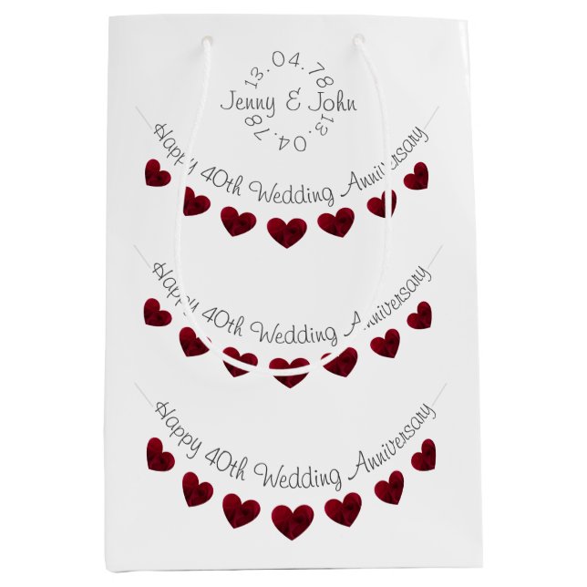 Moyen 40e Ruby Mariage Anniversaire sac cadeau de coeur (Devant)