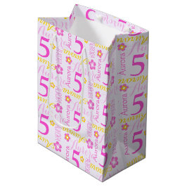 Moyen 5e anniversaire rose jaune personnalisé sac cadeau