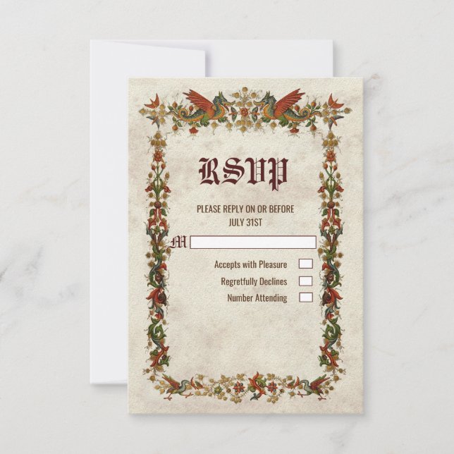 Moyen Age de la Renaissance médiévale Carte RSVP V (Devant)