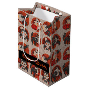 Moyen Ancien sac cadeau Halloween Faux Cross-Stitch