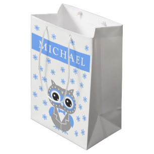 Moyen Baby Boy Baby shower Cute Owl Cadeau Sac cadeau
