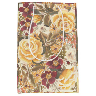 Moyen Beau sac cadeau d'automne fleuri