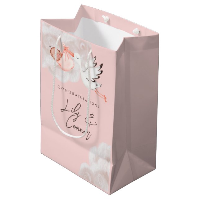Moyen Bébé Fille Douche Sac cadeau (Devant Angle)