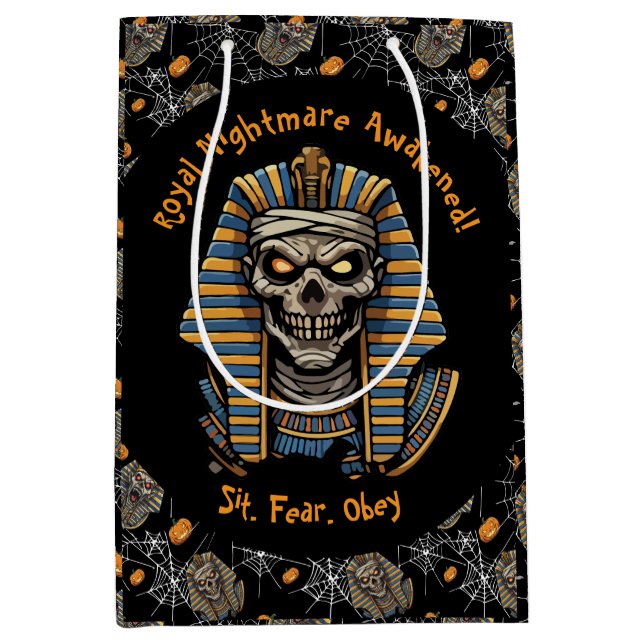 Moyen 🖤 Black Pharaoh Mummy Cadeau Sac 🎃 👑 (Devant)