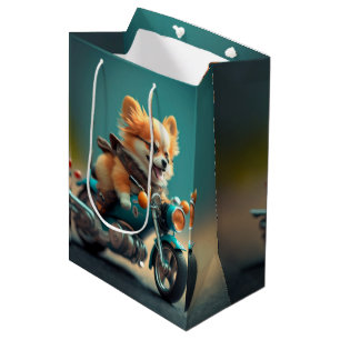 Moyen Chien cool conduisant un sac cadeau de moto