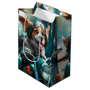 Moyen Chien cool conduisant un sac cadeau de moto