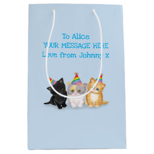 Moyen Cute chatons personnalisé bleu sac cadeau d'annive