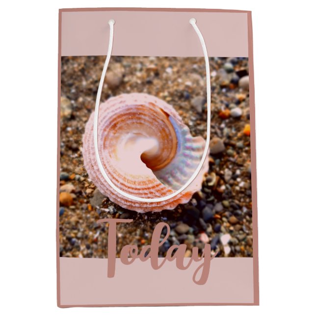 Moyen Élégant coquillage rose personnalisé sac cadeau (Devant)