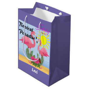 Moyen Flamant rose rose Paradis Tropical - Sac cadeau -