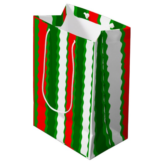 Moyen Glossy Noël Sac cadeau de Noël Rouge Blanc V (Devant Angle)