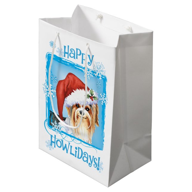 Moyen Happy Howlidays Biewer Terrier Medium Cadeau sac (Devant Angle)