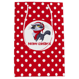 Moyen Joyeux sac cadeau de chat de Noël Meowy