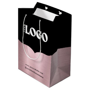 Moyen Logo d'entreprise Rose en métal noir sac cadeau en