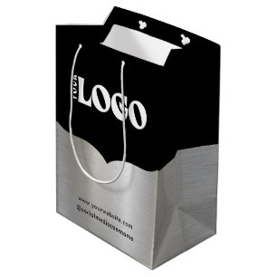 Moyen Logo d'entreprise Sac cadeau en papier argenté en 