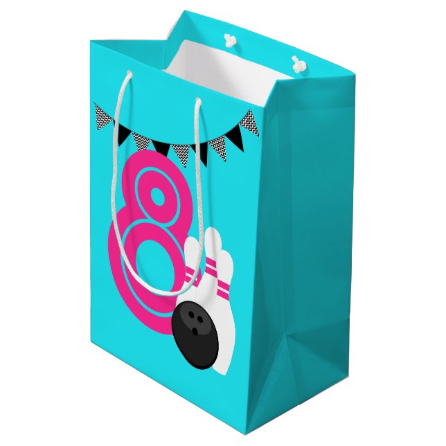 Moyen Neon Blue Bowling Anniversaire Sac cadeau (Dos Angle)