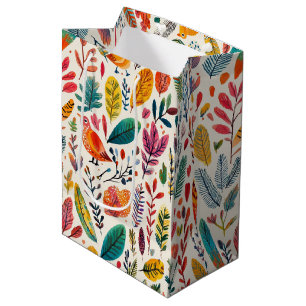 Moyen Oiseaux aquarelle boho – Sac cadeau artistique ins