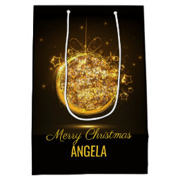 Moyen Parties scintillant d'or Joyeux sac cadeau de Noël
