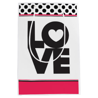 Moyen Pink Love Black Dots Sac cadeau