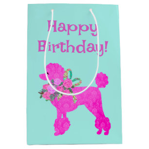 Moyen Pink Poodle Party personnalisé sac cadeau