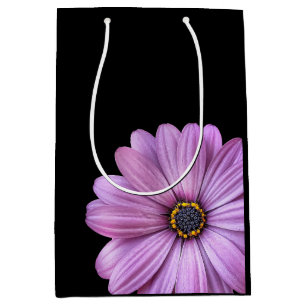 Moyen Purple Daisy sur Black MEDIUM sac cadeau