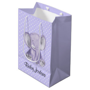 Moyen Sac Cadeau à base d'éléphant mou violet Polka Dot
