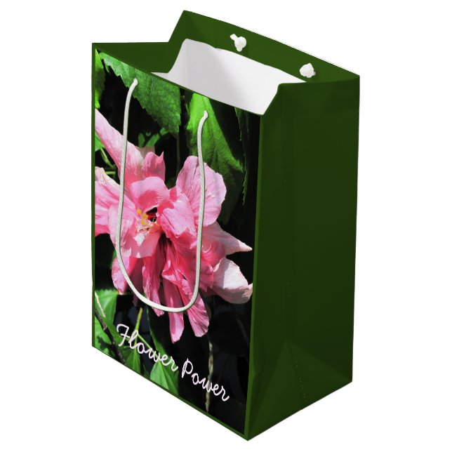 Moyen Sac cadeau à double hébiscus rose (Devant Angle)