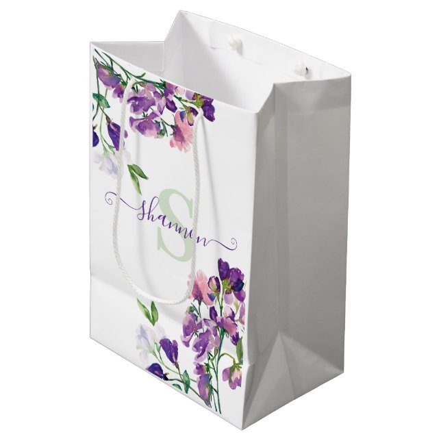 Moyen Sac cadeau à monogramme Sweet Pea (Devant Angle)