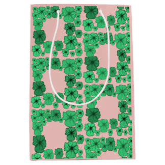 Moyen Sac cadeau à motif de cadre floral vert émeraude
