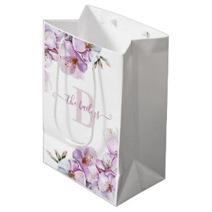 Moyen Sac cadeau à motif de fleurs de cerisier aquarellé