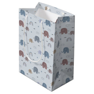Moyen Sac Cadeau à Motif de Nurserie Éléphant