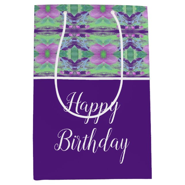 Moyen Sac cadeau accentué à fleurs violettes (Devant)