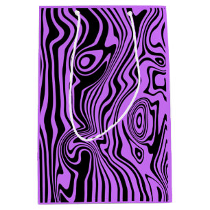 Moyen Sac cadeau avec rayures ondulées violettes et noir