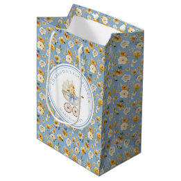 Moyen Sac Cadeau Baby Shower Fleurs Bleues Vintage Carro