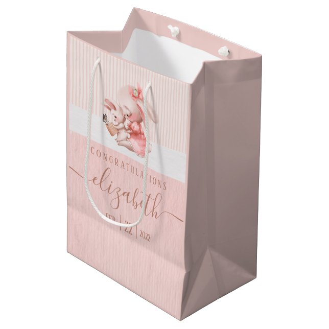 Moyen Sac cadeau Baby shower lapin (Devant Angle)