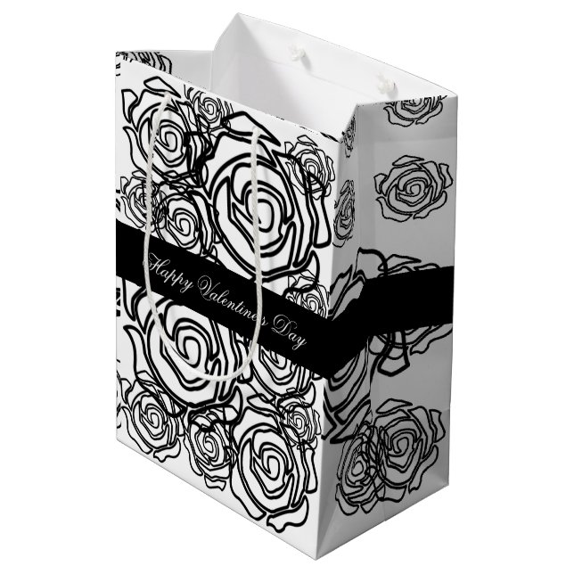 Moyen Sac cadeau "Bold Rose Valentine" (b/w) (Dos Angle)