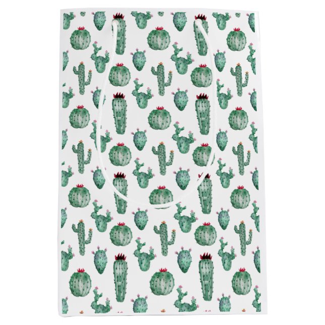 Moyen Sac cadeau Cactus Design, Aquarelle Design (Devant)