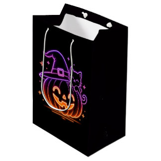 Moyen Sac cadeau chat citrouille Halloween néon mignon