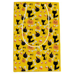 Moyen Sac cadeau Citrouille et chats noirs Halloween