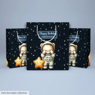Moyen Sac cadeau d'anniversaire avec Space Explorer Ours